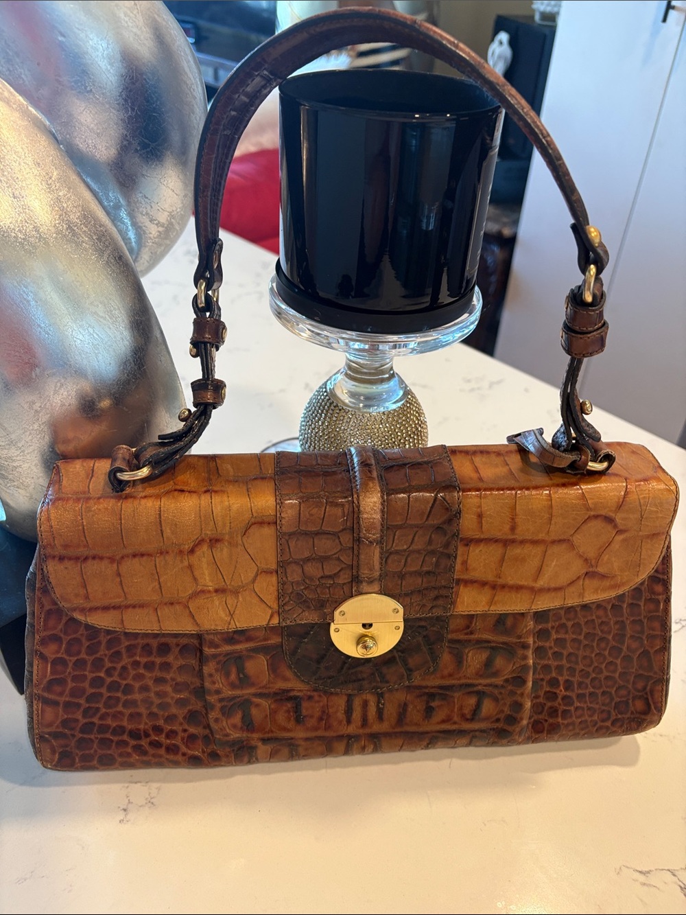 Brown Croc-Embossed Brahmin 25th edition Leather Women’s Shoulder Bag - Picture 4 of 7